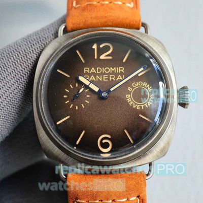 Replica Panerai Radiomir Brown Dial Men 47MM Automatic Movement Orange strap Watch